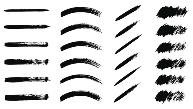 Set of black ink brush strokes and design elements