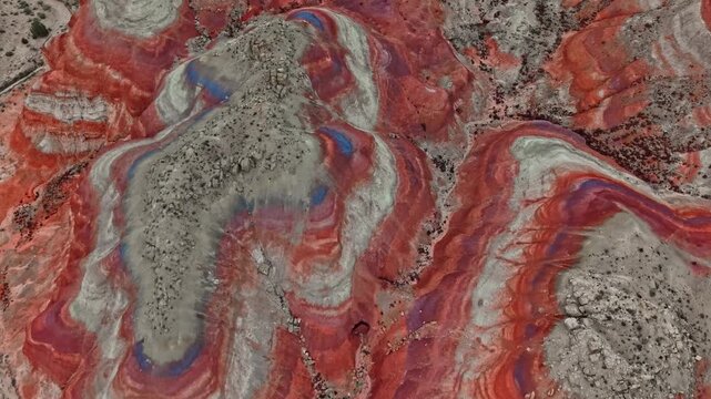 Aerial view of colorful Bentonite Hills at blue hour in Utah