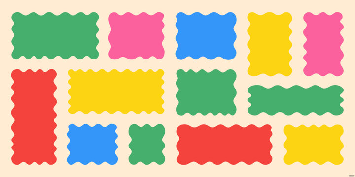 Colorful wavy rectangles arranged on a white background