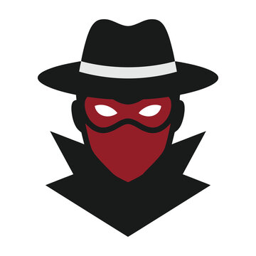 Mysterious man in red mask and black hat with white band