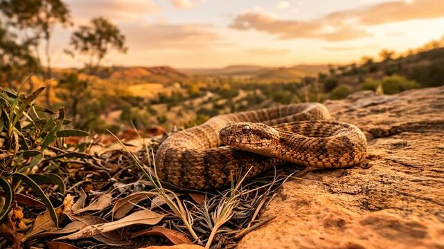 death adder in australian outback golden light close up zoom out video
