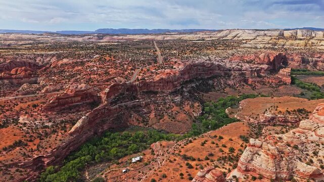Scenic Aerial flight over Escalante Canyons from Boynton Overlook in Utah