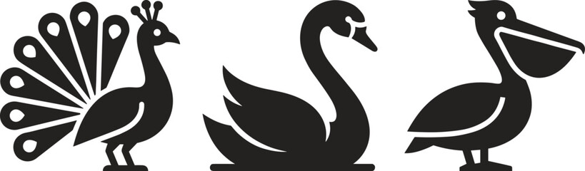 Naklejka premium Waterfowl and Exotic Birds Peacock Swan Pelican Icons