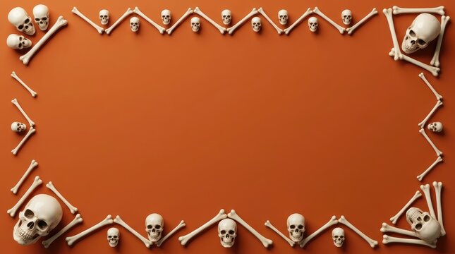 Skeleton border frame with skulls and bones