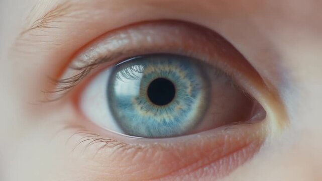 Extreme macro footage of a single beautiful healthy baby eye, pale aqua iris with subtle blue tones for National Hispanic Heritage Month and World Sight Day