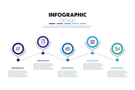 Timeline infographics template diagrams presentations and business concept charts with 5 steps.