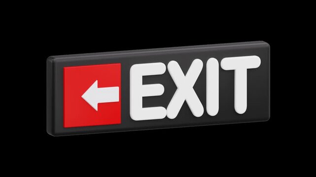 Emergency Exit Sign Board with Left Arrow | Alpha Channel
