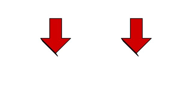 A pair of distinct, vivid red arrows sharply pointing downwards, signifying a decrease, descent, or directional guidance on a pristine white background for versatile graphic design applications
