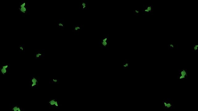Abstract shimmering green digital particles gracefully floating against a deep black background, creating an ethereal and futuristic visual effect perfect for dynamic compositions