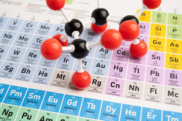 Molecules chemical on a periodic table. © amazing studio