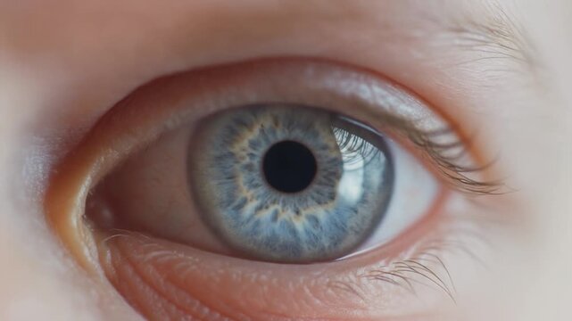 Extreme macro footage of a single beautiful healthy baby eye, luminous gray-blue iris for National Hispanic Heritage Month and World Sight Day