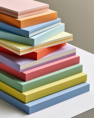 Fototapeta premium Stack of notebooks with pastel and graduated color covers arranged in diagonal composition