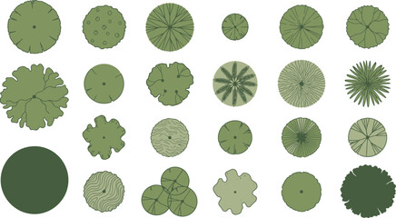 Various green trees seen from above in a simple vector illustration for landscape design © KhadizaAkter