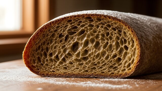 Open sourdough crumb structure, artisan bread detail
