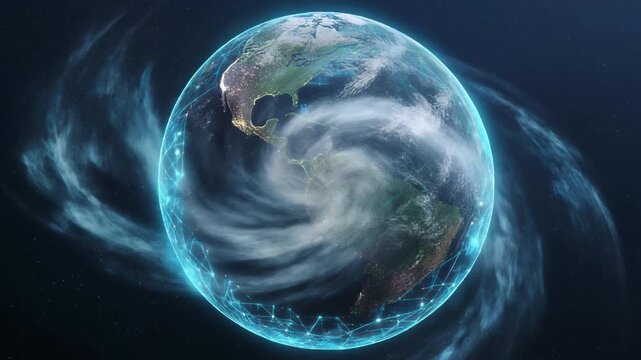 Earth Globe Protected by Hurricane Shield