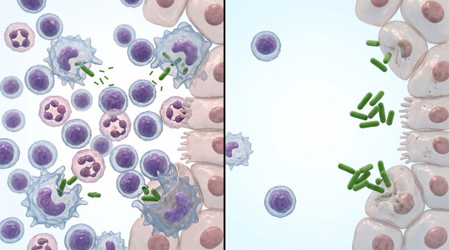 Healthy Immune System vs Weakened Immune Defense Medical Comparison