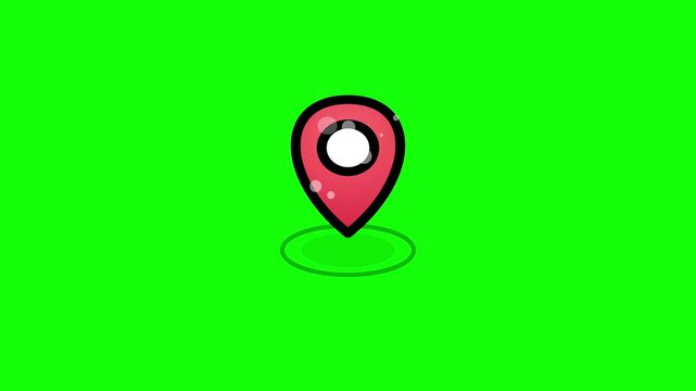 Red map location pin icons floating on a green screen background