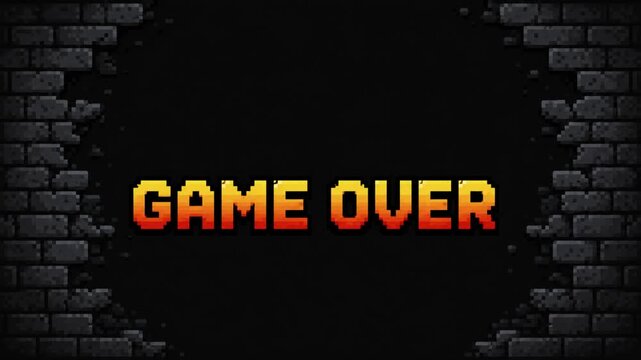 Retro arcade video game Game Over pixel art GIF animation on a dark background.