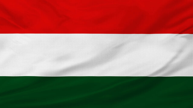 Close up of Hungary flag waving. Flag of Hungary with cloth texture