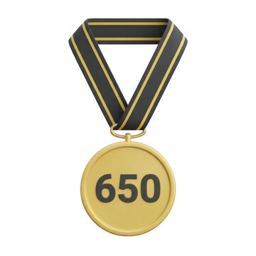 Gold medal with number 650 and ribbon award medal champion