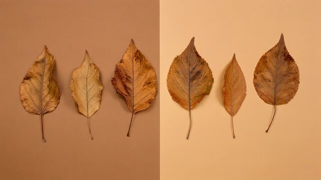 Autumn Leaves A Collection of Brown and Golden Hues on Contrasting Backgrounds