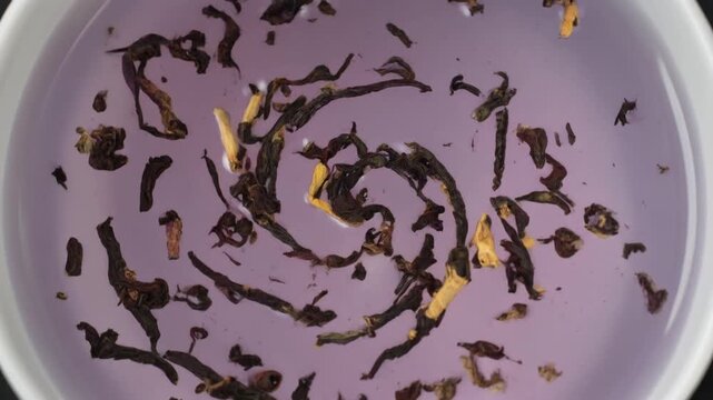 Loose Leaf Earl Grey Tea Steeped in Purple Water