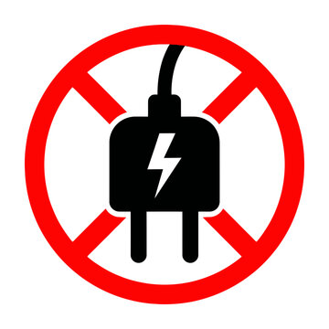 Electric plug with lightning bolt in red circle warning sign no electricity