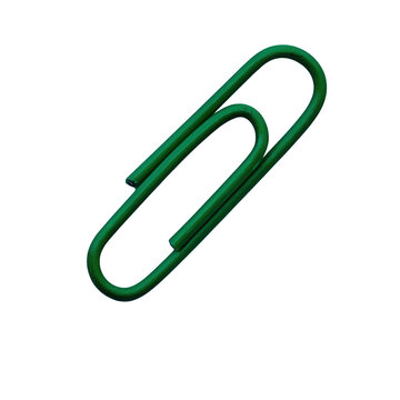 One single dark green paper clip for office work and school supplies isolated for simple document organization