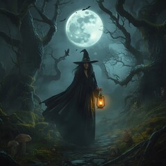 Obraz premium Witch in a Haunted Forest