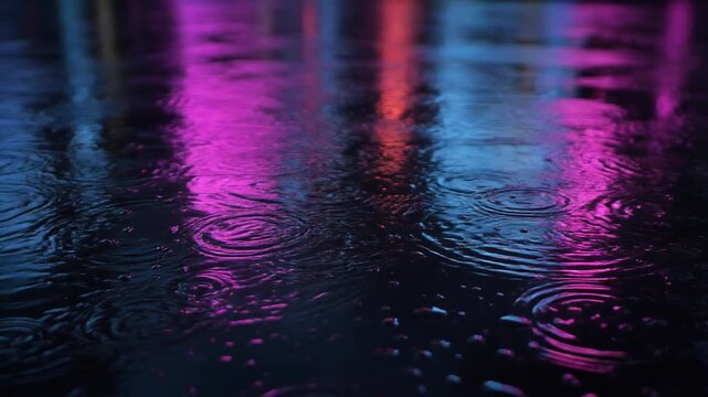 Neon Reflections on Wet Pavement After Rain at Night