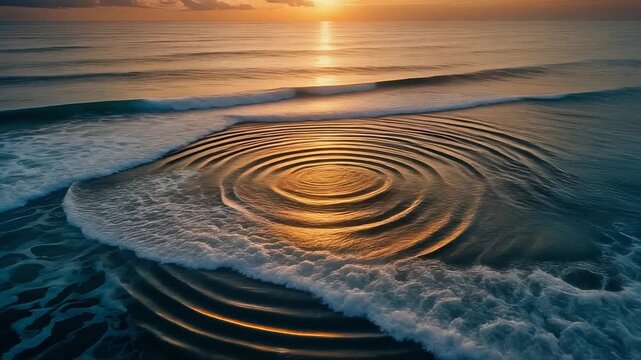 Sunset Ripples on Ocean Waves Serene Beach Sunrise with Reflective Water Patterns