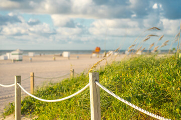 Fototapeta premium Pathway to the beach in Miami Florida with ocean background