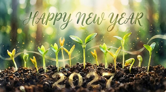 New year celebration with sprouting plants symbolizing growth hope and fresh beginnings for 2023