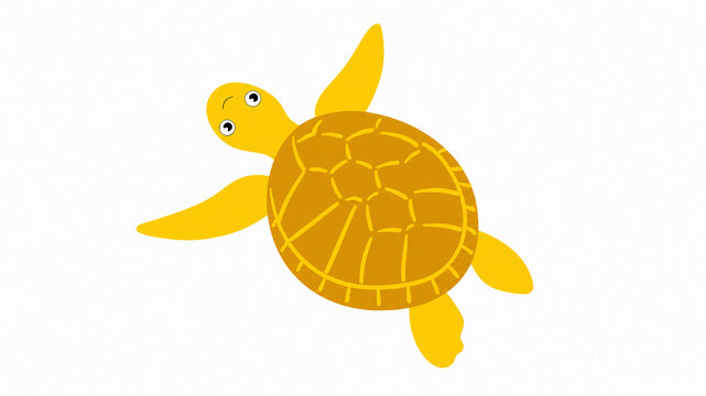 Cute Sea Turtle Cartoon Illustration with Flippers and Detailed Shell Pattern
