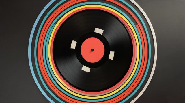 Retro Vinyl Record with Colorful Concentric Circles - Vintage Music and Sound Concept