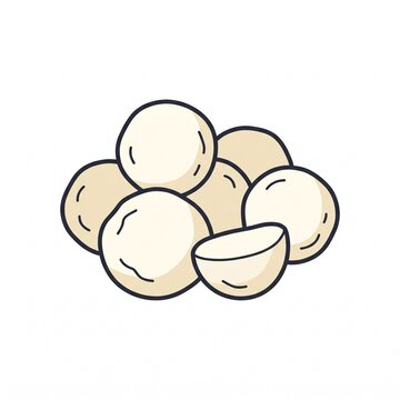 Heap of white round kurt cheese balls with one half piece isolated on white background, traditional dairy snack, authentic ethnic food concept.