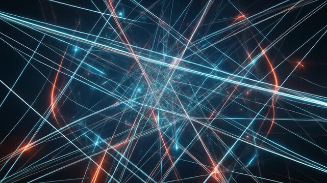 Abstract Digital Network Connections, Futuristic Blue and Orange Light Trails