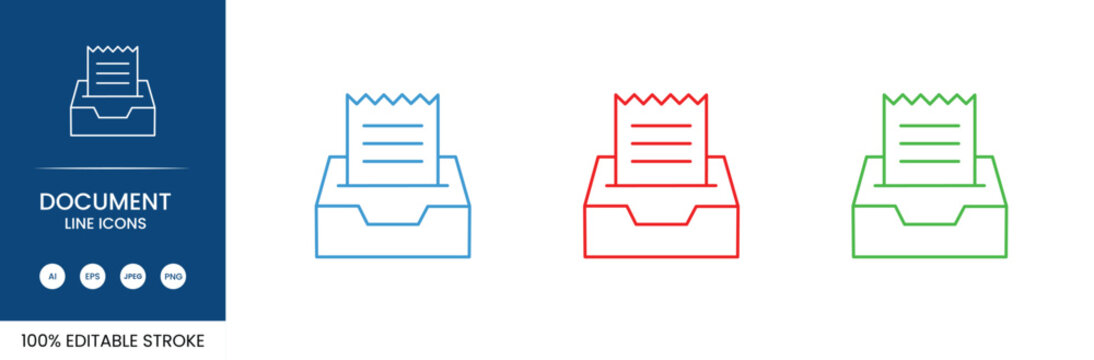 document inbox receipt icon line style office paper tray editable stroke vector set