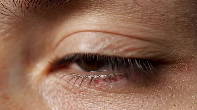 Close up of a human eye showing detail and texture brown iris eyelashes