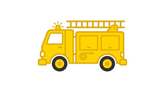 Yellow fire truck icon with ladder for emergency services and fire department design.