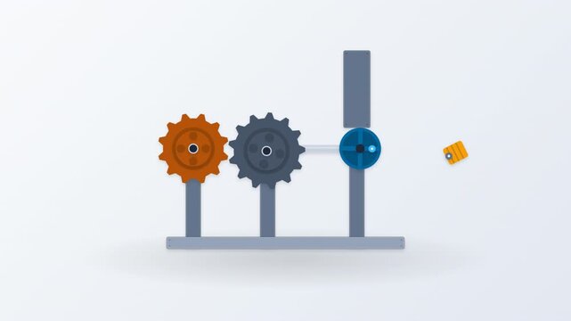 Vector illustration of cognitive processing and memory learning showing information flow through mechanical gears and data nodes