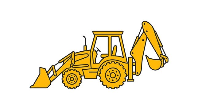 Yellow backhoe loader construction vehicle icon isolated on white background