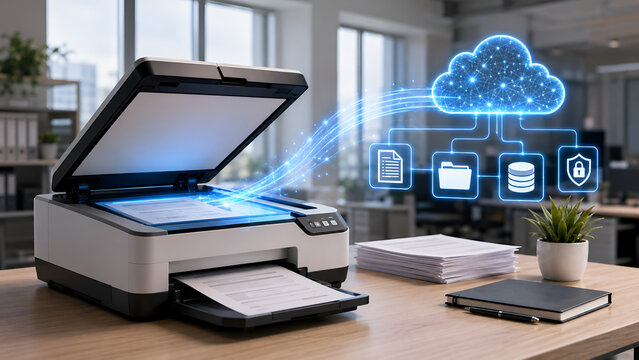 Scanner sending documents to cloud with digital connections