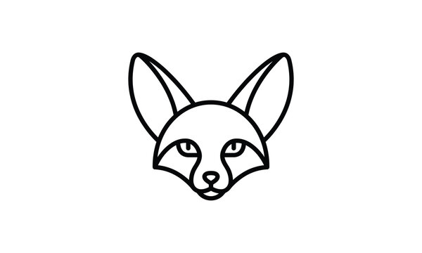 Modern line art icon of a fennec fox head, cute vector graphic for wildlife design assets
