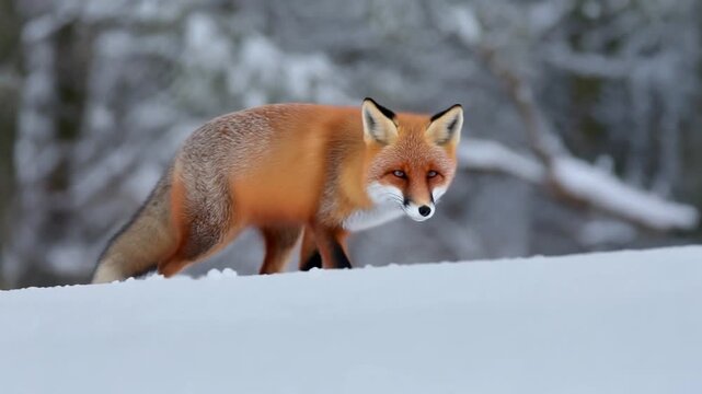 雪原のキタキツネ シームレスループ動画背景 16:9 4K