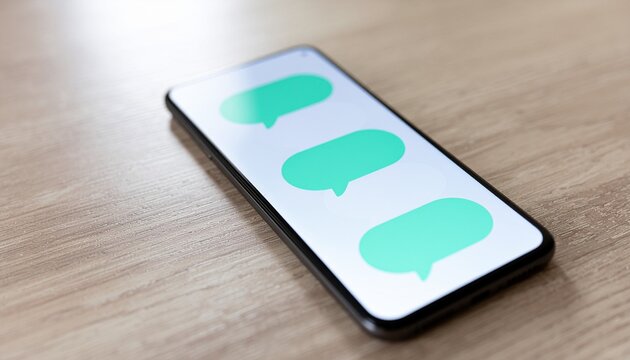木目調テーブルに置かれたスマホ画面のメッセージ吹き出し