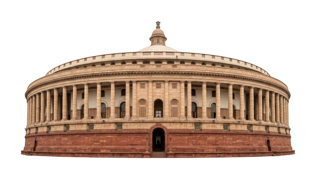 Old parliament house of india isolated against transparent background for architectural art