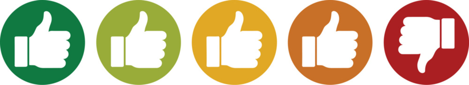 Rating, and feedback scale symbol, circle outline vector, excellent good average poor and bad thumb color indicators, performance evaluation, customer feedback, isolated on white background.