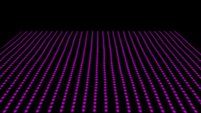 Futuristic purple neon led dot matrix grid floor background with perspective motion an infinite glowing creating a receding