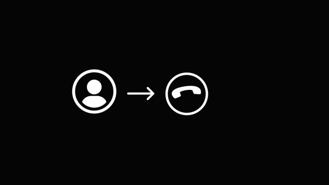 White phone user contact icon with an arrow pointing to a call symbol minimalist line icons representing a profile connecting